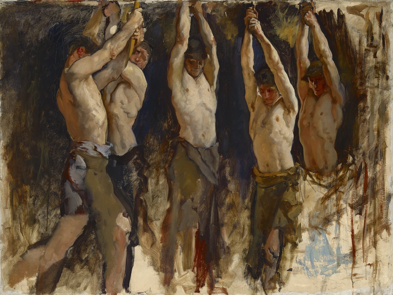 Homens em uma bigorna, estudo para o espírito de Vulcan, c.1904-8 de Edwin Austin Abbey