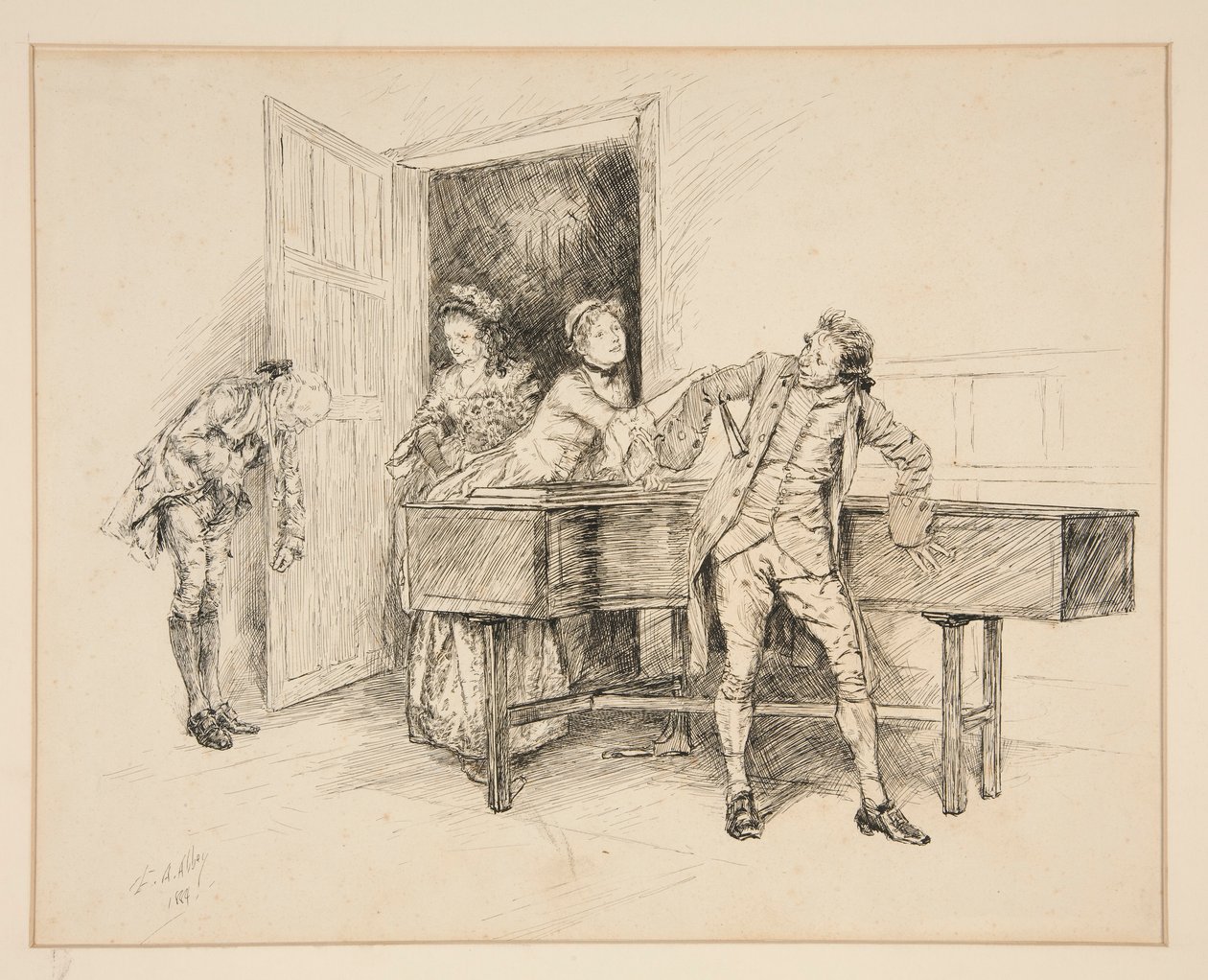 Nan e Piano, ilustração para Oliver Goldsmith de Edwin Austin Abbey