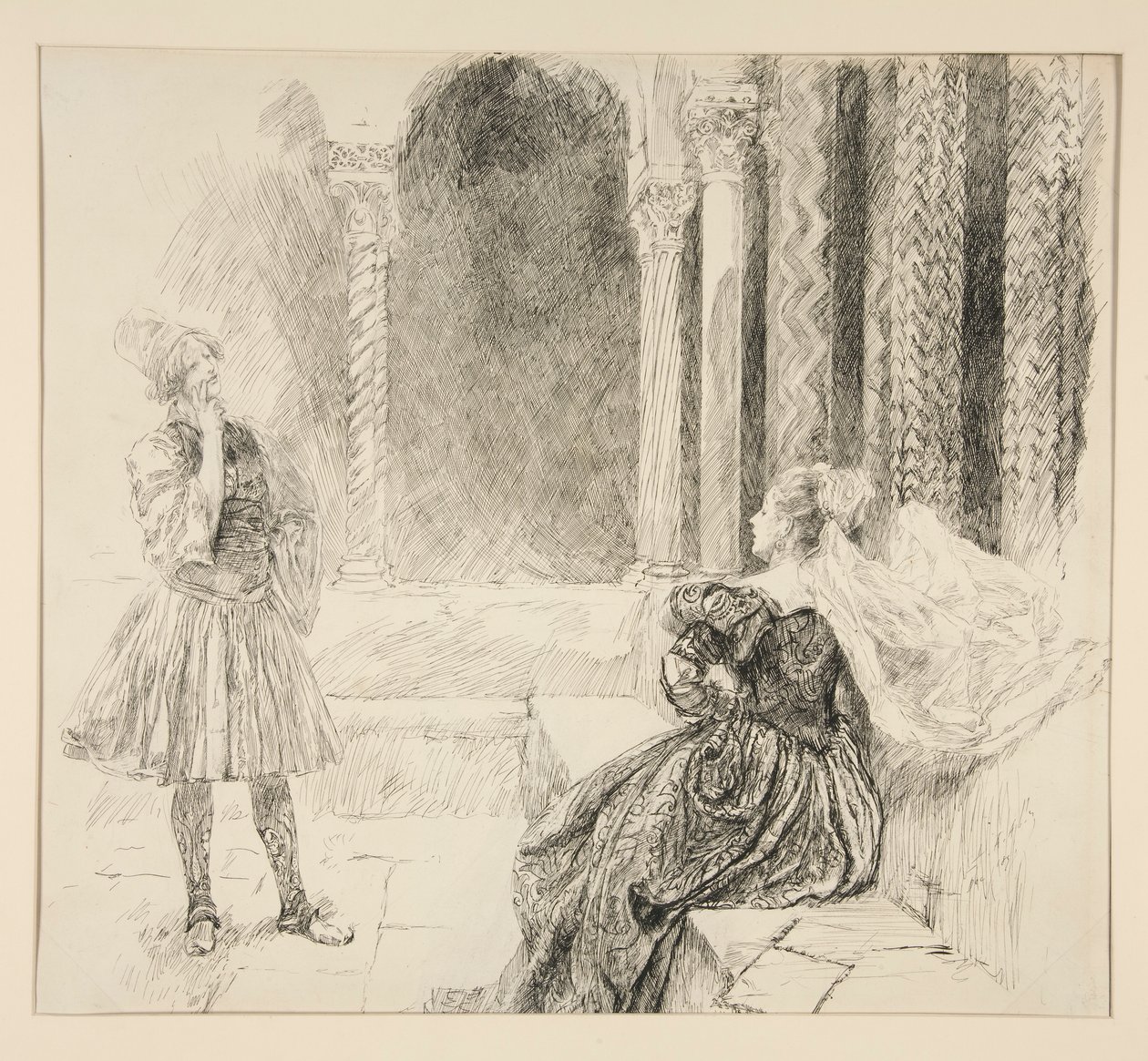 Olivia e Viola, ilustração para o Acto I, Cena v, Décima Segunda Noite de Edwin Austin Abbey