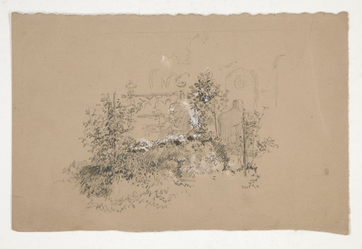 Cemitério (?) de jardim (?) sobrecoberto de Edwin Austin Abbey