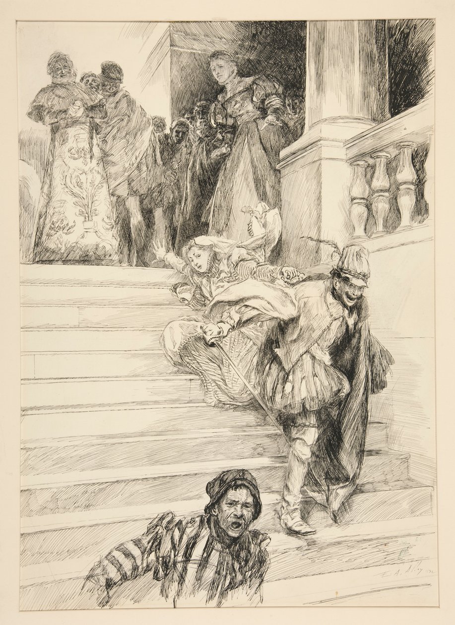 Petruchio leva sua noiva, do Ato III, Cena ii, A Megera Domada de Edwin Austin Abbey