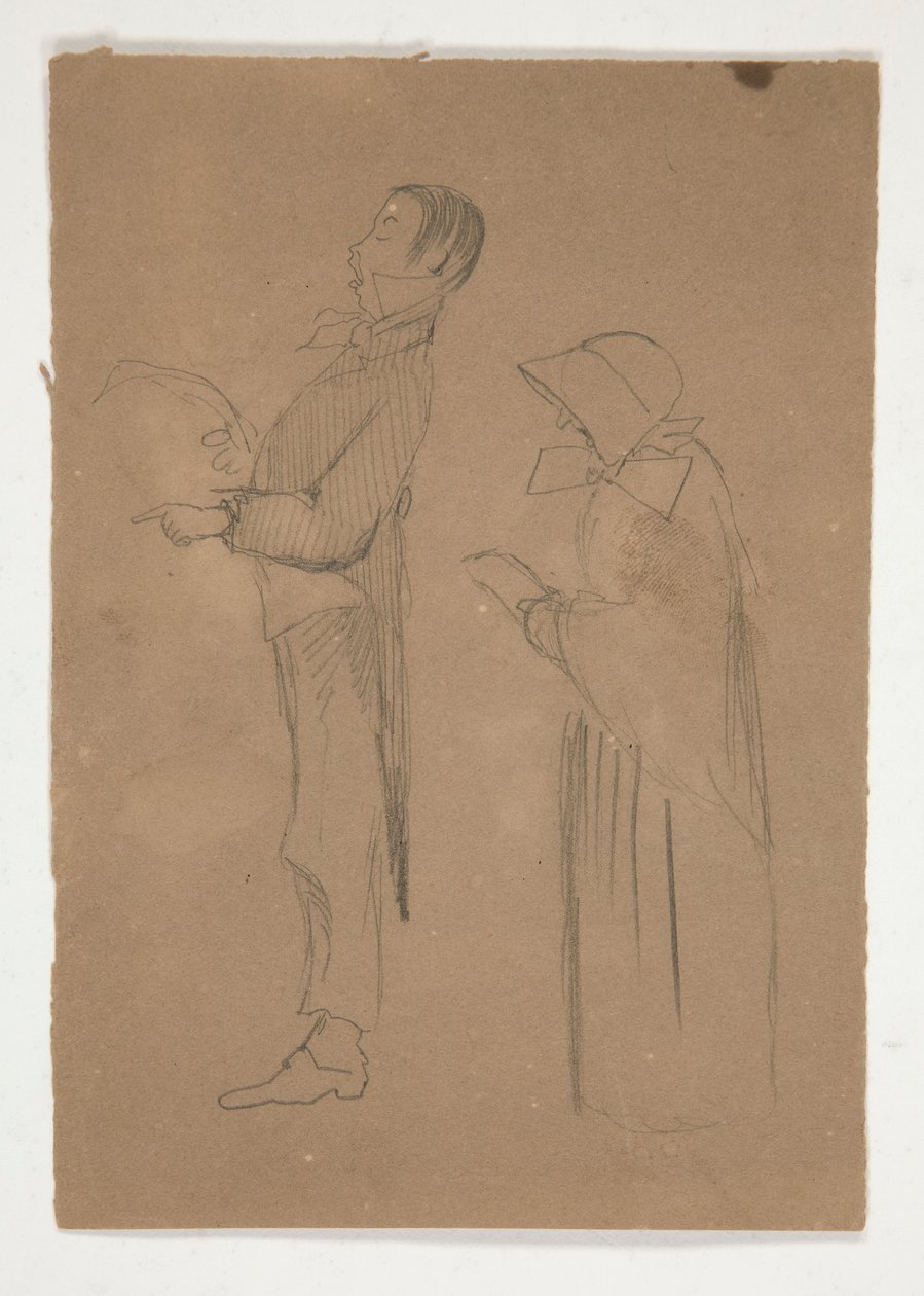 Estudos de Perfil do Homem e da Velha (reto); Três esboços de cabeças e esboço não identificado (verso) de Edwin Austin Abbey