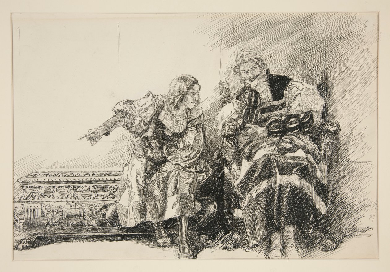 Proteus e o Duque, do Acto III, Cena i, Dois Cavalheiros de Verona de Edwin Austin Abbey