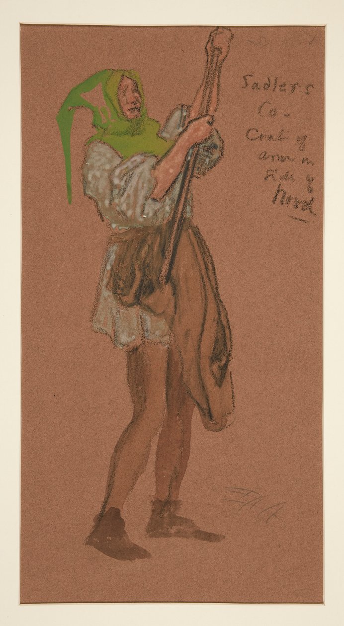 Traje de Sadler, esboço de figurino para Henry Irving de Edwin Austin Abbey