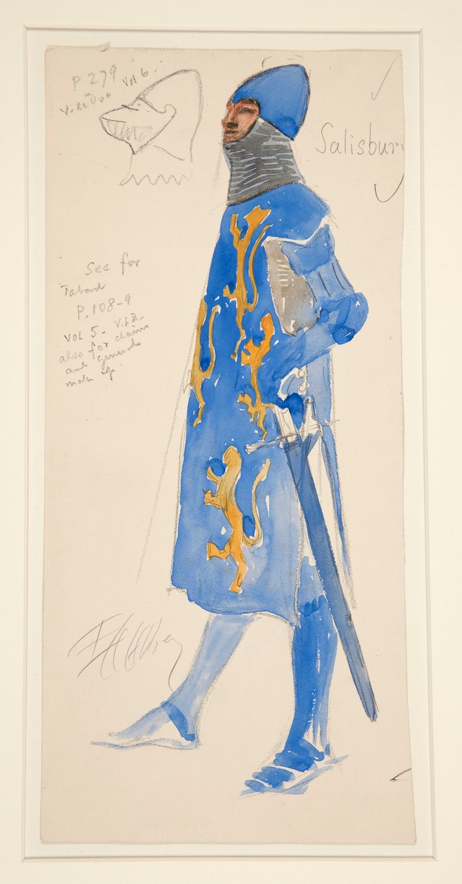 Salisbury (armado), esboço de figurino para Henry Irving de Edwin Austin Abbey