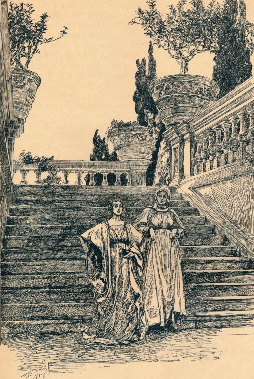 Cena de Muito Barulho por Nada, c1890 de Edwin Austin Abbey