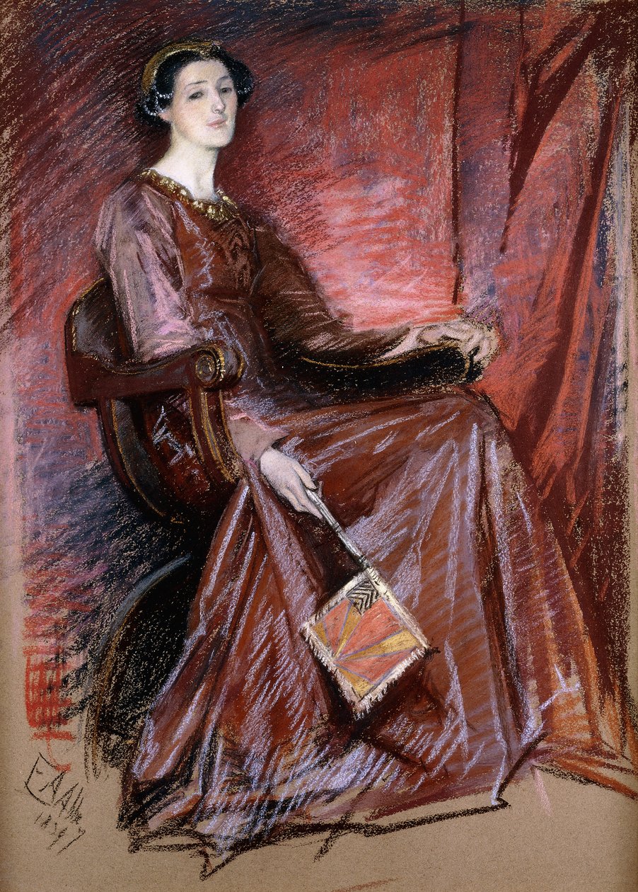 Mulher sentada, usando cocar elizabetano, 1897 de Edwin Austin Abbey
