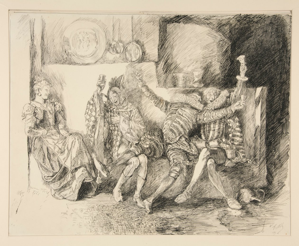 Sir Toby e seus Companheiros, ilustração para Ato II, Cena iii, Noite de Reis de Edwin Austin Abbey