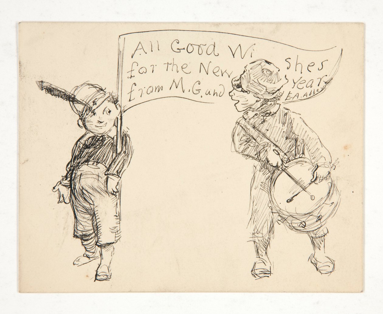 Esboço para um cartão de felicitações: All Good Wishes for the New Year de M.G. e E. A. Mosteiro de Edwin Austin Abbey