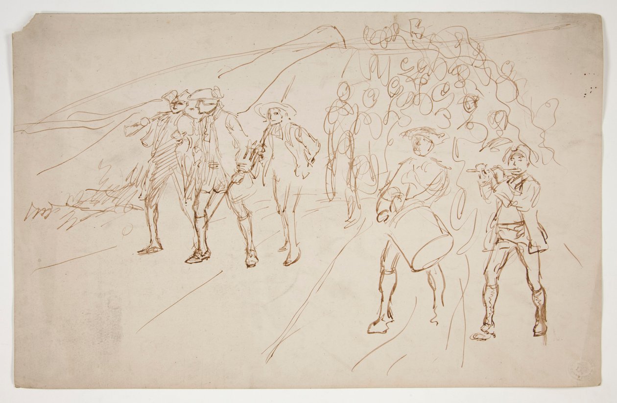 Esboço de tropas da Guerra Revolucionária, marchando de Edwin Austin Abbey