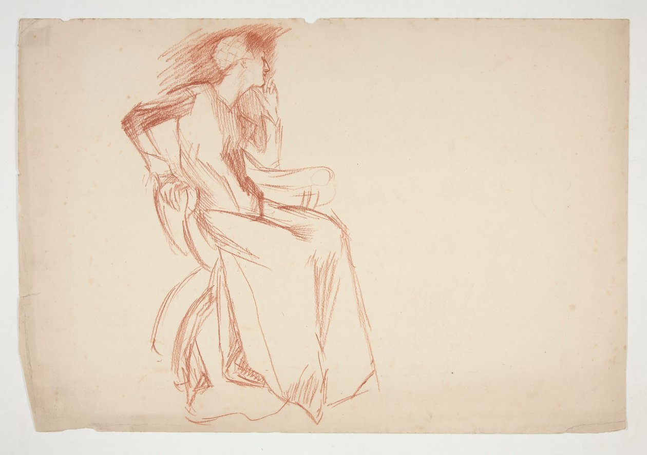Esboço de uma figura feminina, sentada - ilustração não identificada de Edwin Austin Abbey