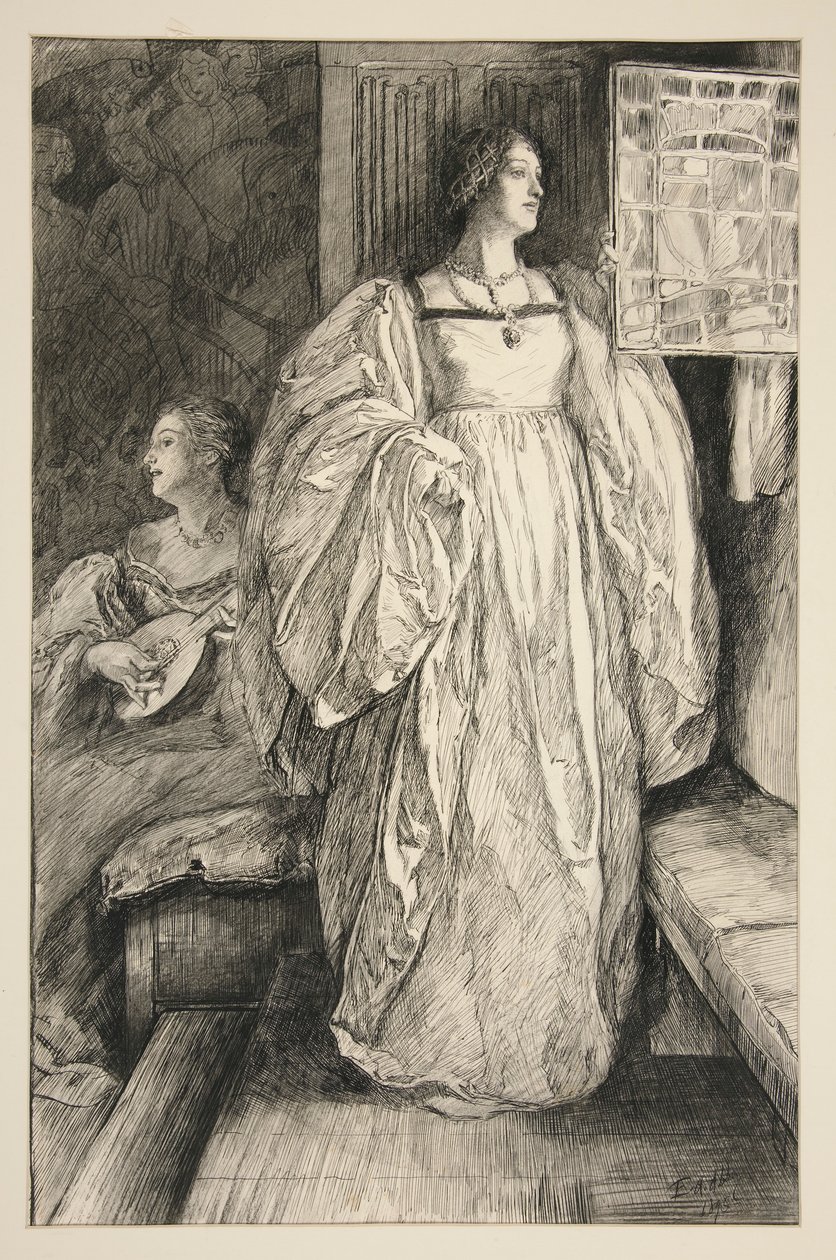Esboço de uma senhora, ilustração para de Edwin Austin Abbey