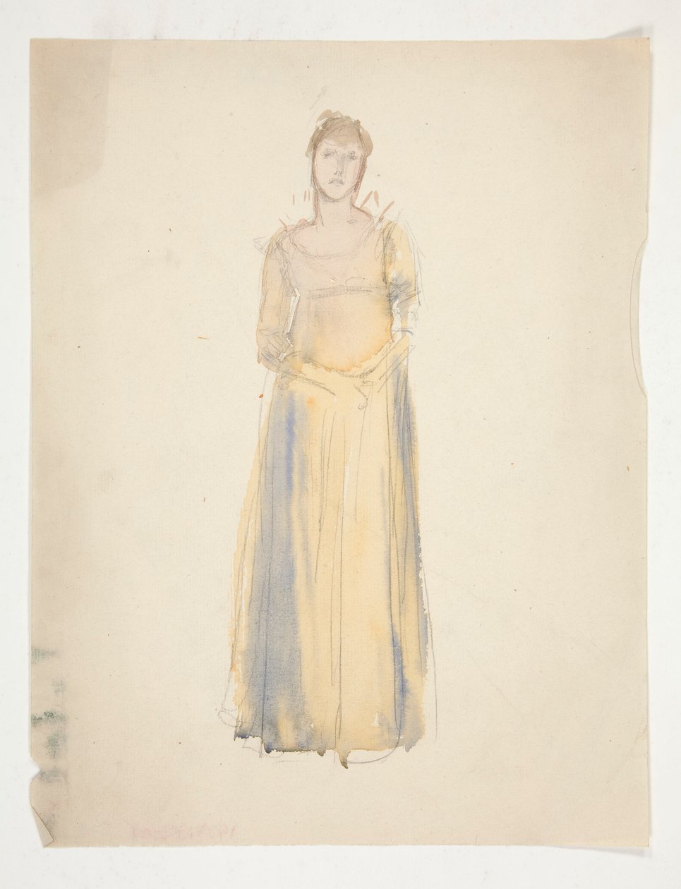 Esboço de uma mulher (vestida de amarelo) - estudo de figurino para uma peça? de Edwin Austin Abbey