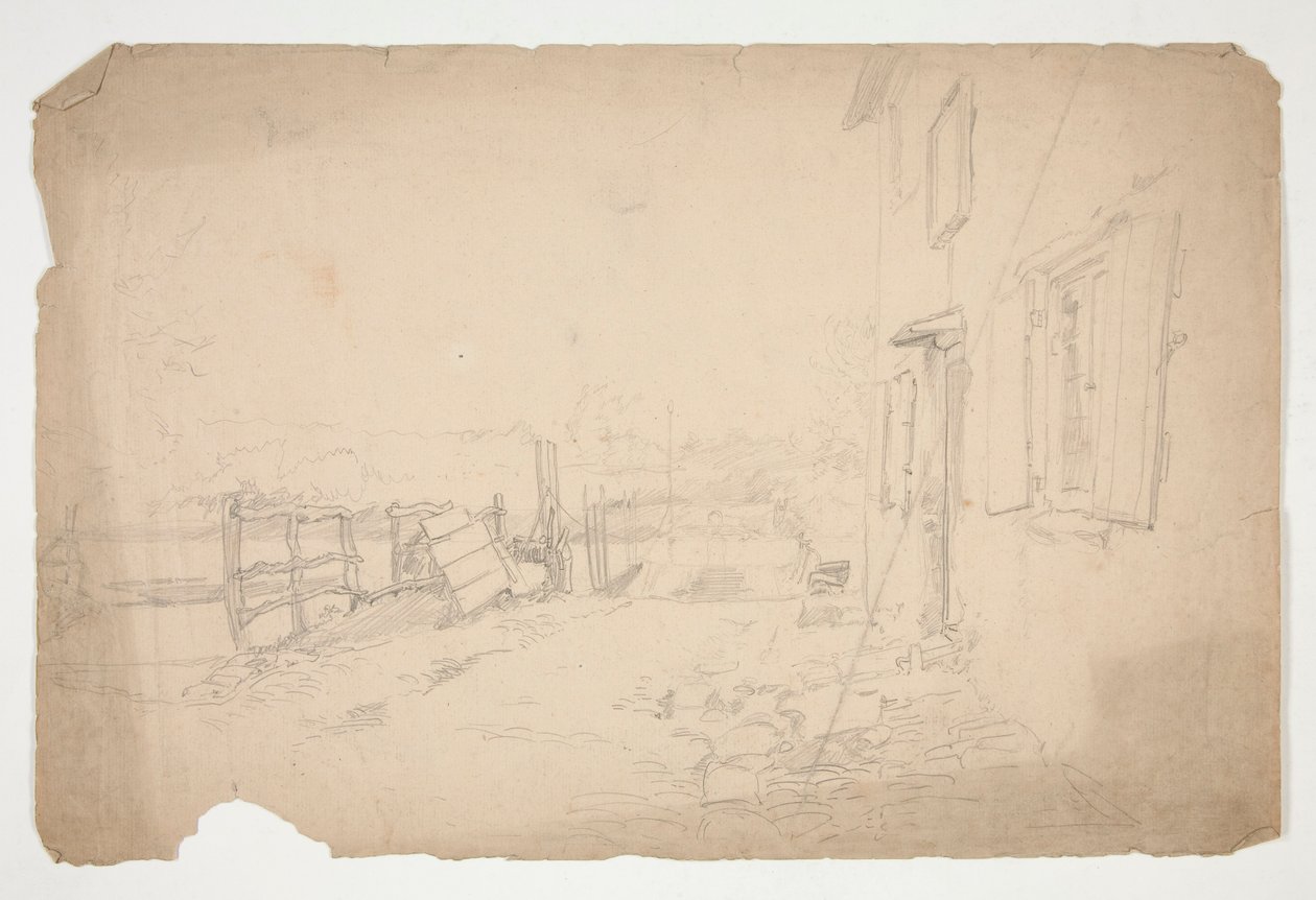 Esboço de um exterior de uma casa de campo de Edwin Austin Abbey