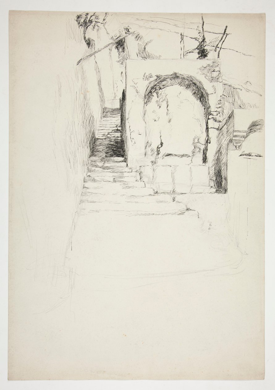 Esboço de uma escada exterior (pérgula italiana, para ilustração de livros) de Edwin Austin Abbey