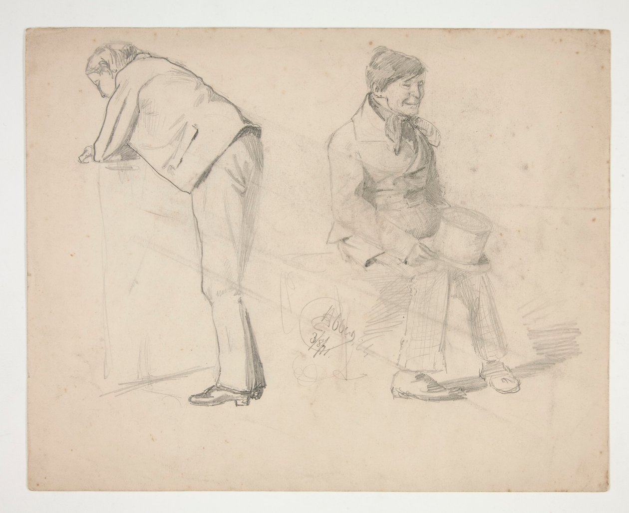 Esboço de dois homens - ilustração não identificada de Edwin Austin Abbey
