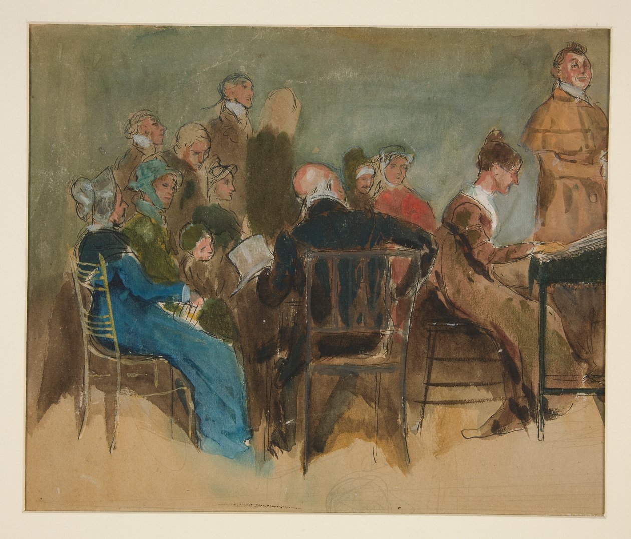 Esboço de uma mulher num interior - ilustração não identificada de Edwin Austin Abbey