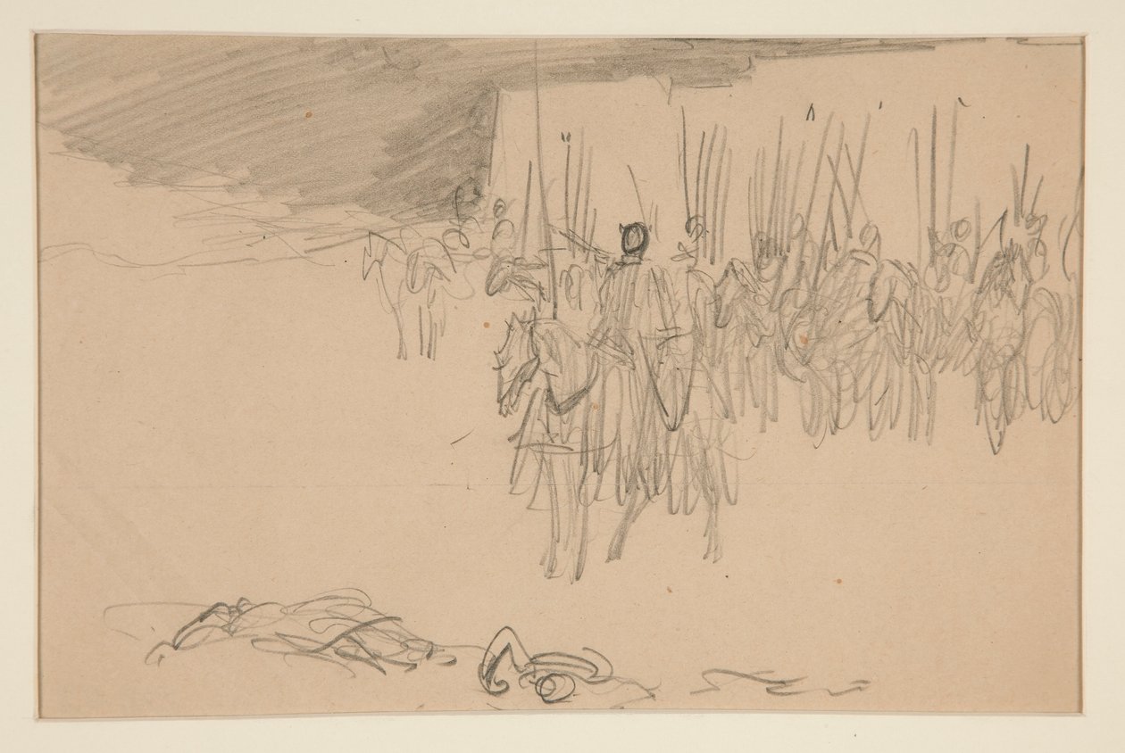 Soldado a cavalo - (ilustração não identificada) de Edwin Austin Abbey