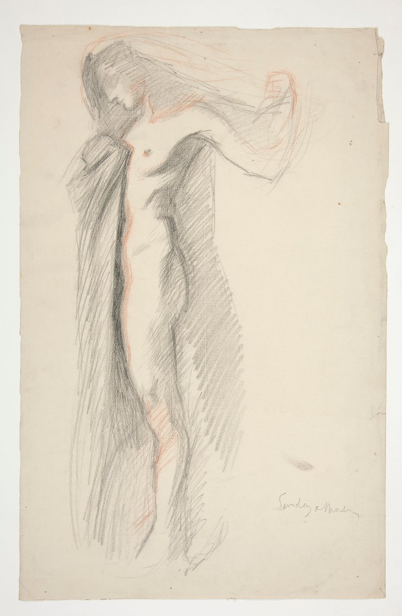 Estudo da figura das 18h, para o mural The Hours no edifício do Capitólio do Estado em Harrisburg, Pensilvânia de Edwin Austin Abbey