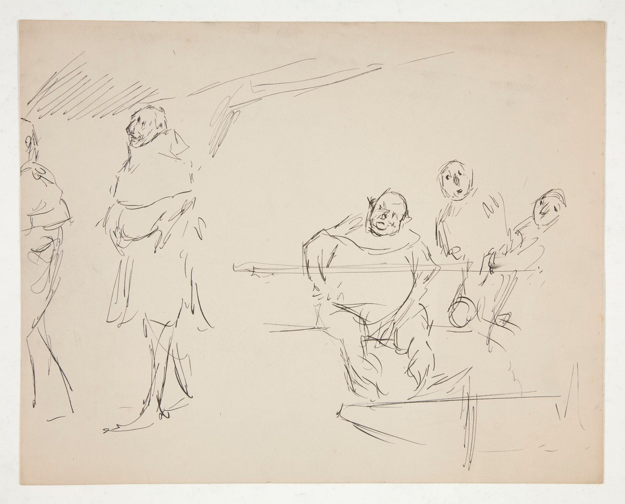 Estudos para uma peça shakespeariana não identificada (Falstaff?) (recto e verso) de Edwin Austin Abbey