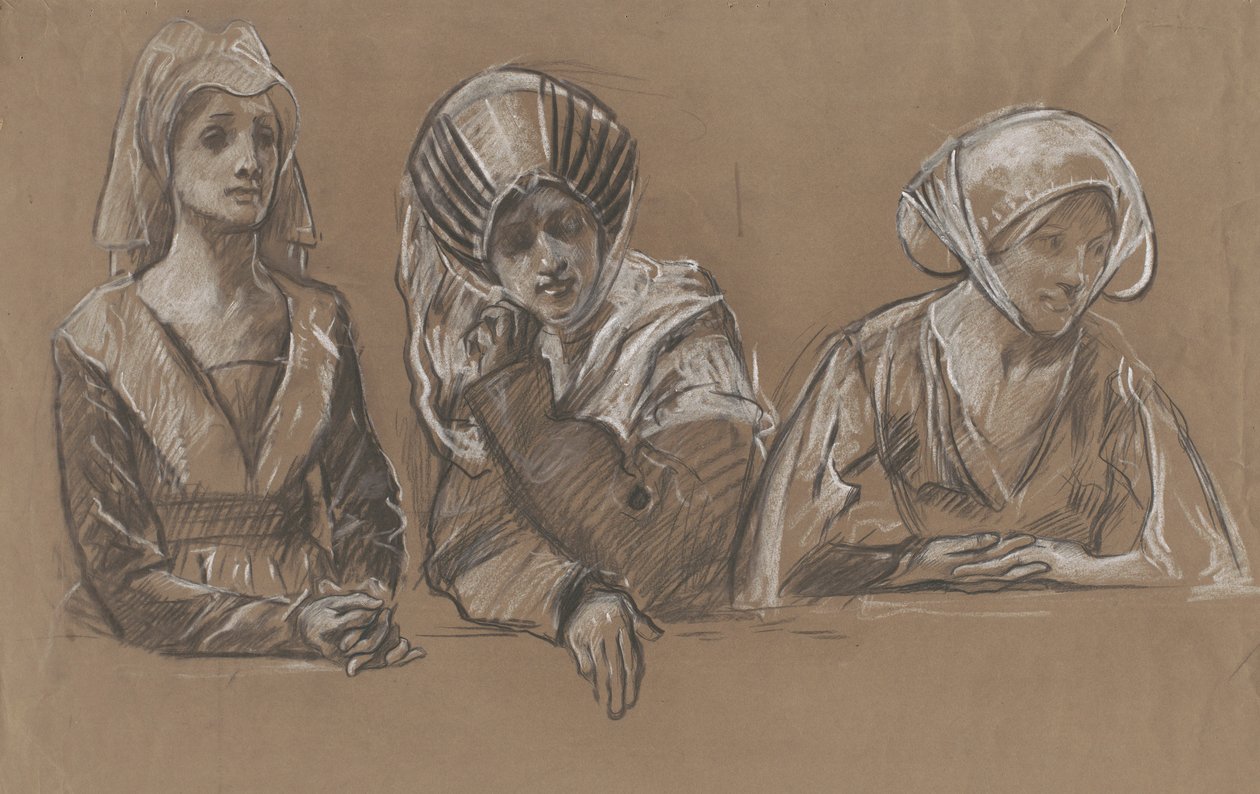 Estudos de 3 mulheres para o Royal Exchange. de Edwin Austin Abbey