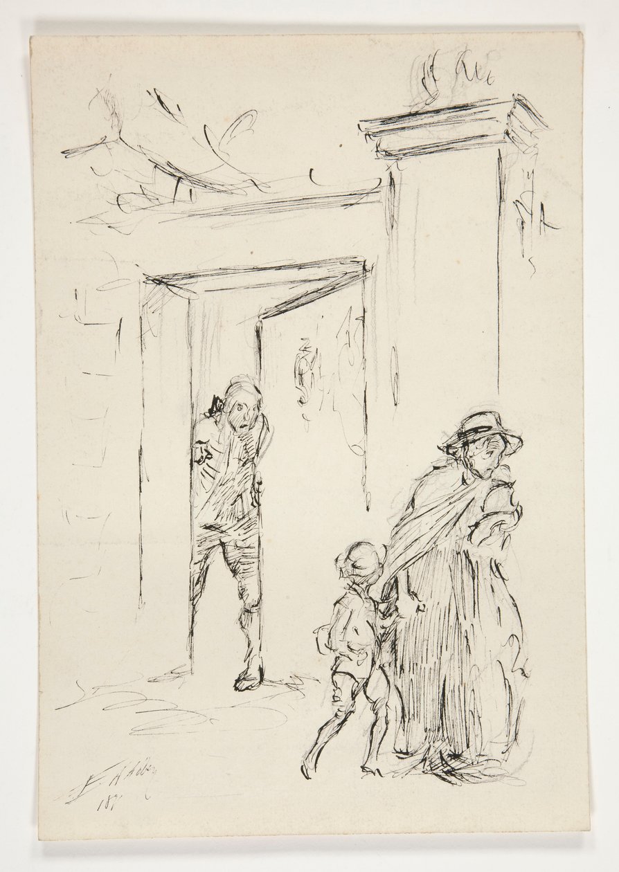 Estudo para .1208 - ilustração para Oliver Goldsmith de Edwin Austin Abbey