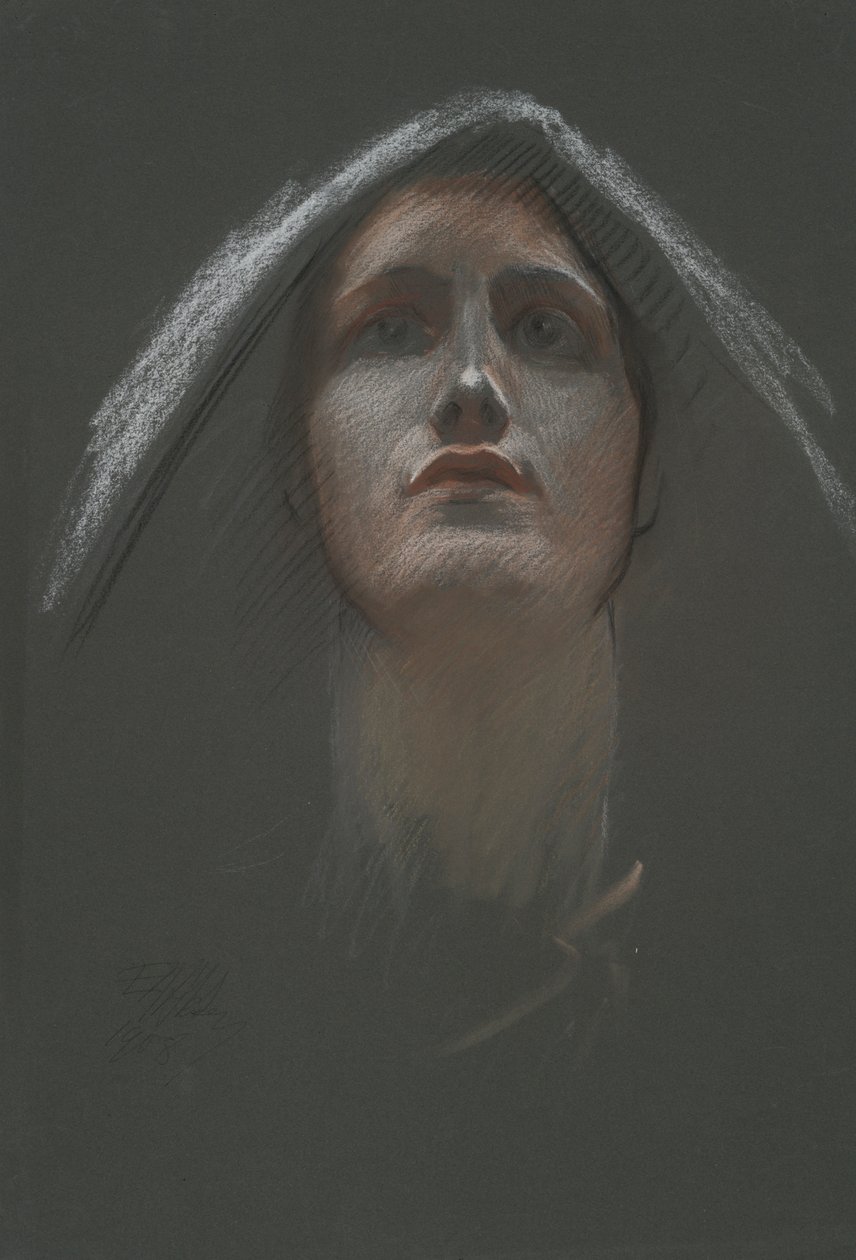 Estudo para figura de Religião Rondel na rotunda do Capitólio do Estado em Harrisburg, Pensilvânia, 1902-1911 de Edwin Austin Abbey