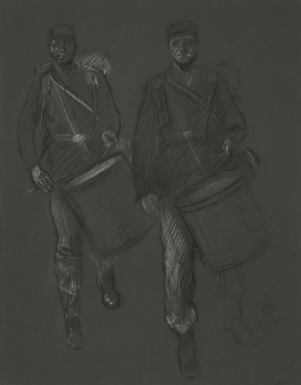 Estudo para as figuras de dois bateristas da Guerra Civil, em de Edwin Austin Abbey