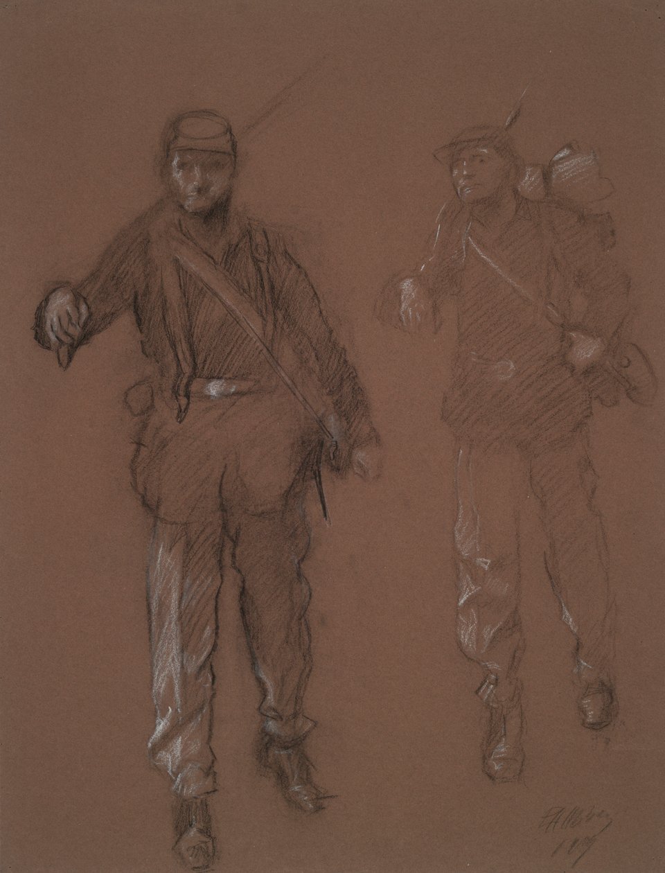 Estudo para as figuras de dois soldados da Guerra Civil, em de Edwin Austin Abbey
