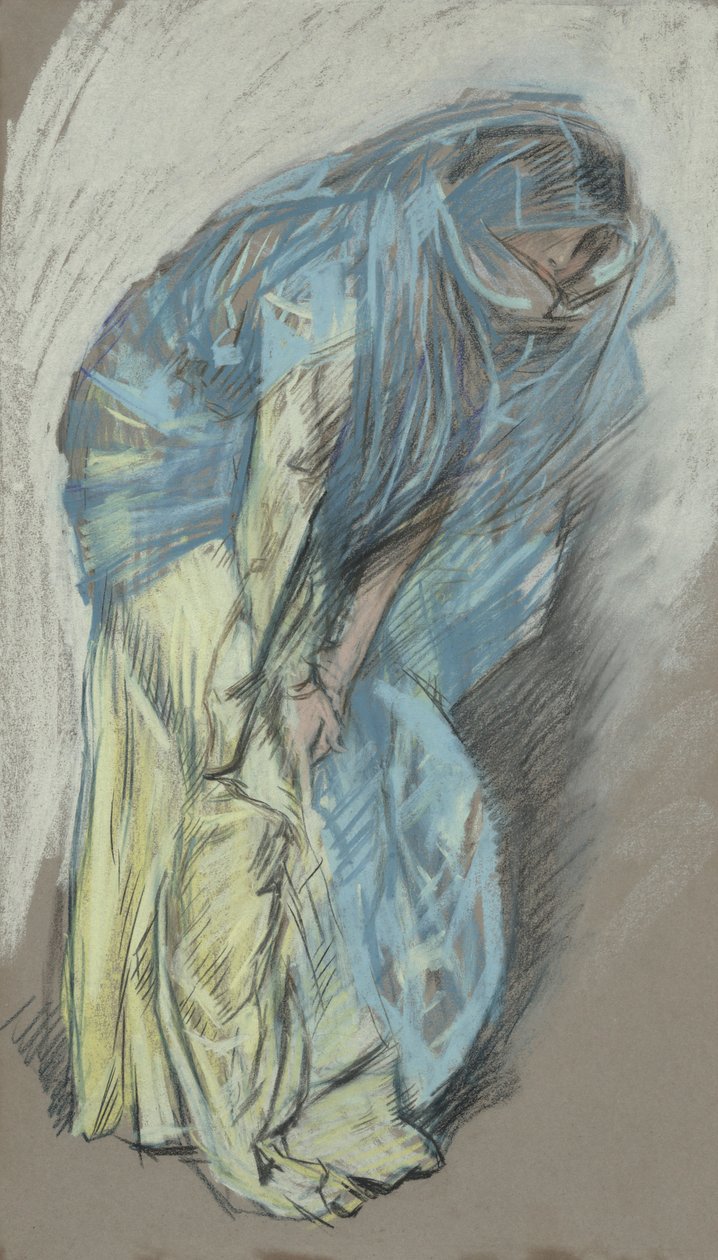 Estudo para mulher de vestido amarelo com véu azul de Edwin Austin Abbey