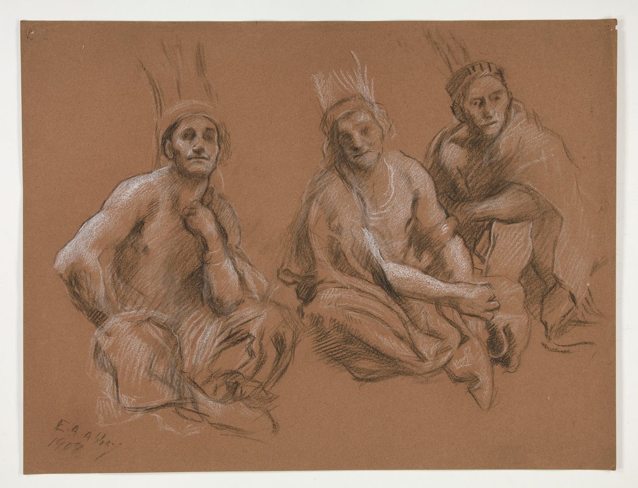 Estudo de 3 índios para de Edwin Austin Abbey