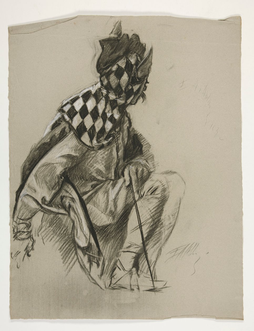 Estudo de Jester (não utilizado), para a Quest of the Holy Grail (uma série de quinze quadros para a Biblioteca Pública de Boston, concluída em 1901) de Edwin Austin Abbey