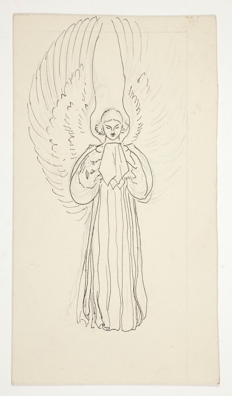 Estudo de um Anjo, para The Quest of the Holy Grail (série de quinze quadros para a Biblioteca Pública de Boston, concluída em 1901) de Edwin Austin Abbey