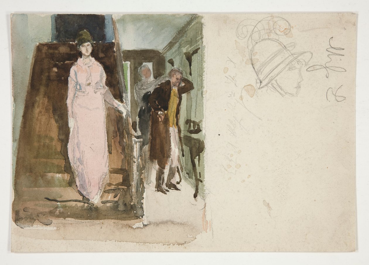 Estudo de um interior: casal se preparando para sair à noite de Edwin Austin Abbey
