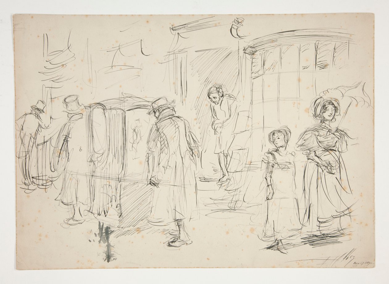 Estudo da cena de rua com cadeira de sedan. de Edwin Austin Abbey
