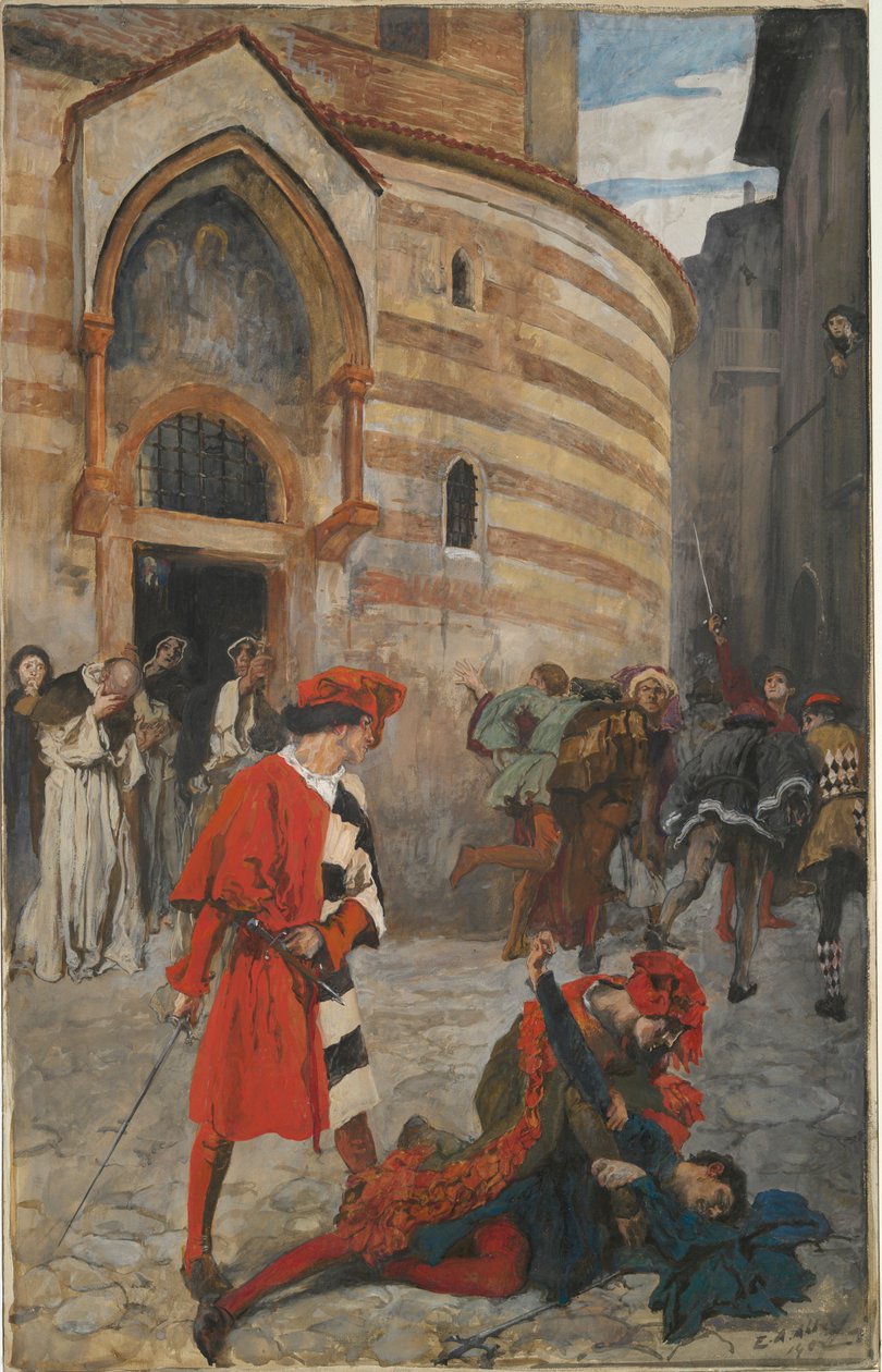 A Morte de Mercúcio - Ato III, Cena I, Romeu e Julieta de Edwin Austin Abbey