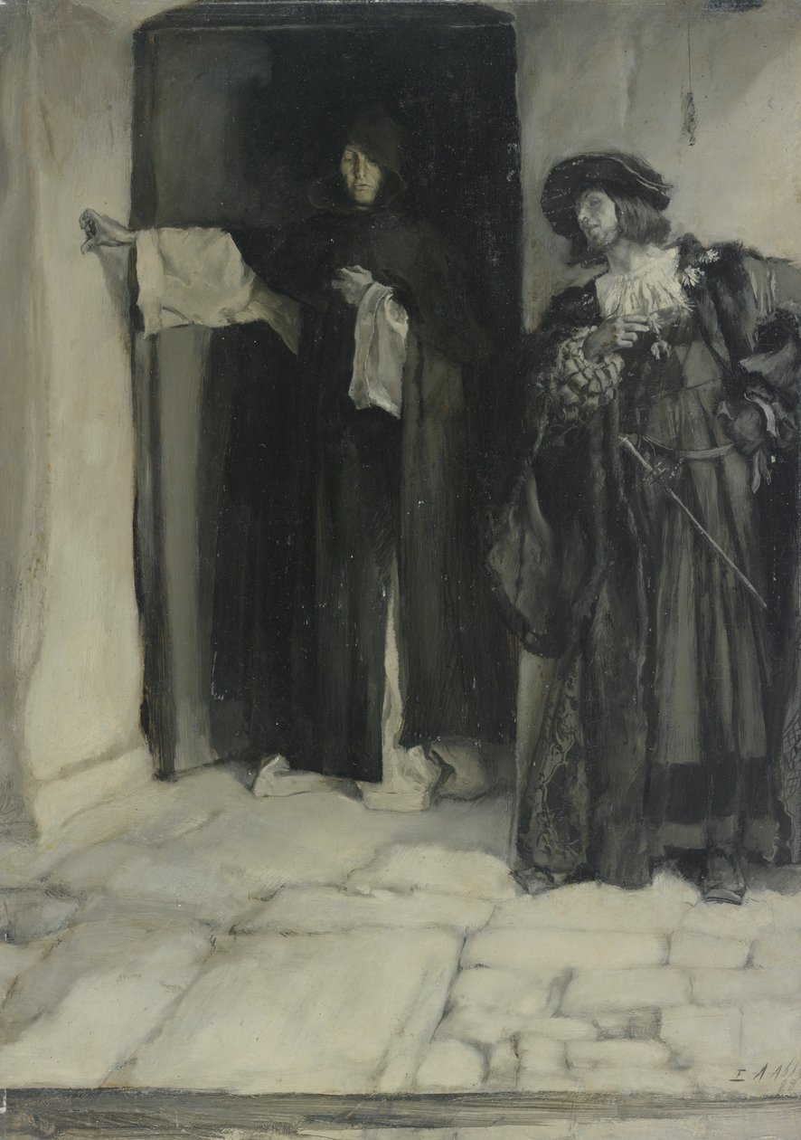 O Duque e Frei Thomas, de Medida por Medida, Ato I, Cena iii de Edwin Austin Abbey