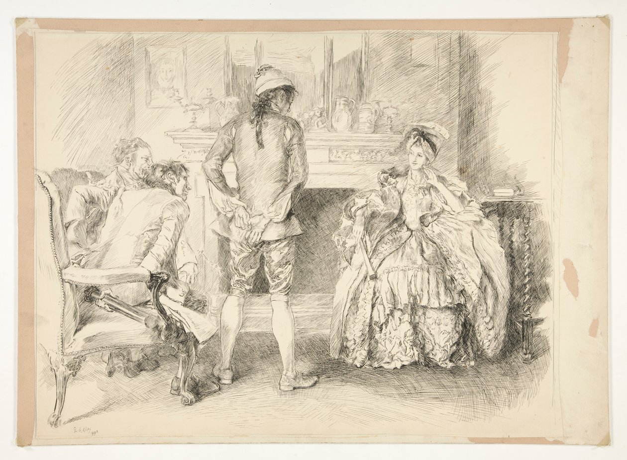 O homem de boa índole. Senhorita Richland e o oficial de justiça de Edwin Austin Abbey
