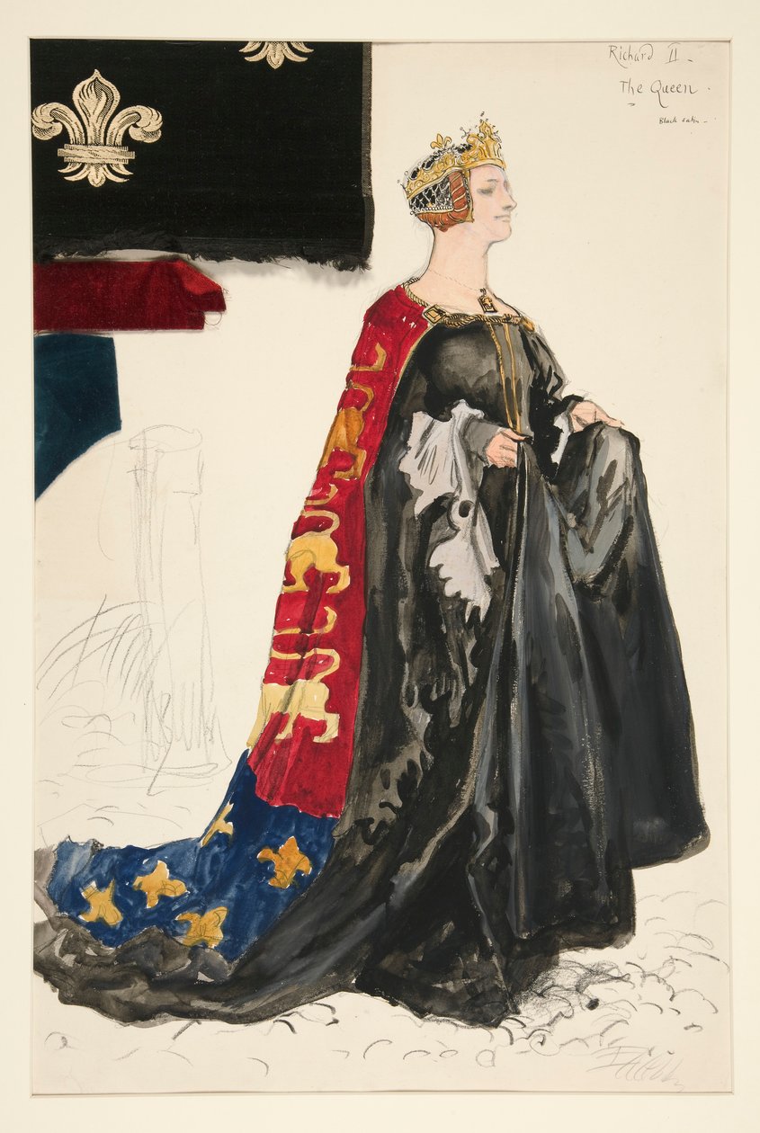 A Rainha (de preto), esboço de fantasia para Henry Irving de Edwin Austin Abbey