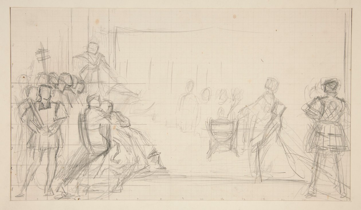 Julgamento da Rainha Catarina, estudo de Edwin Austin Abbey