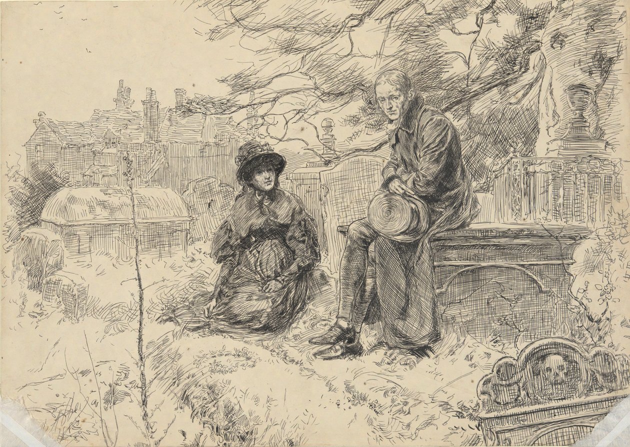 Duas figuras em um cemitério de Edwin Austin Abbey