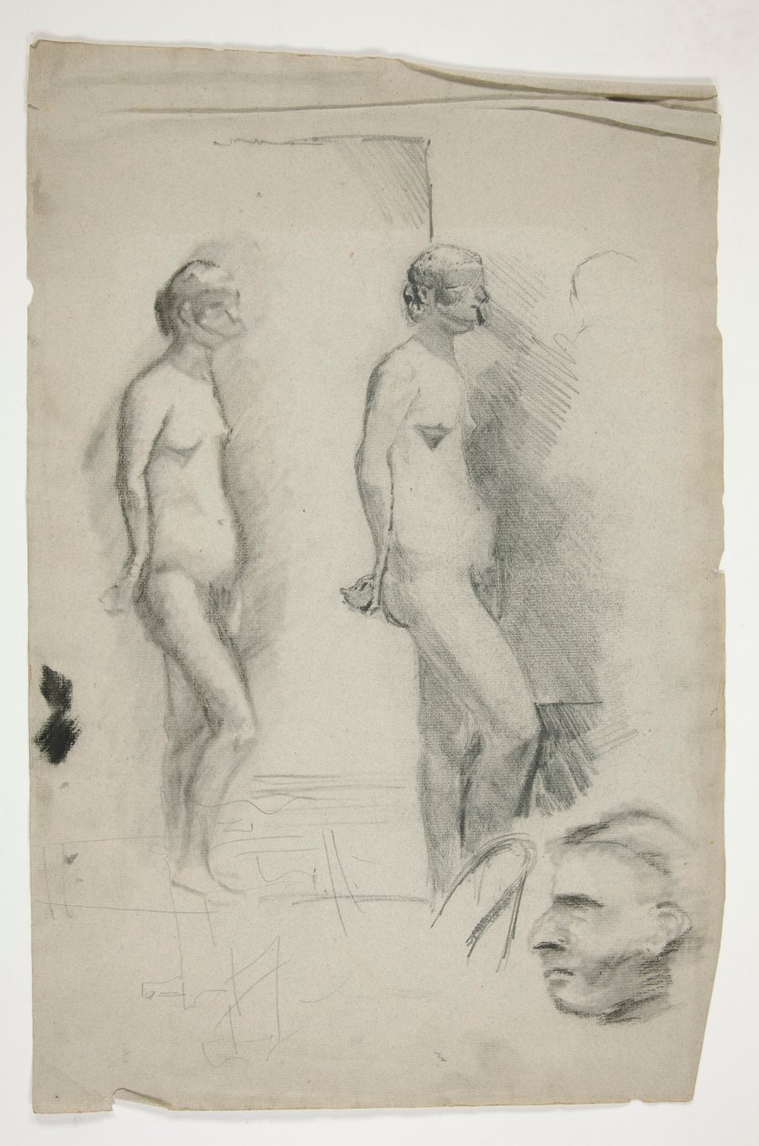 Dois esboços de um modelo nu e um homem de Edwin Austin Abbey