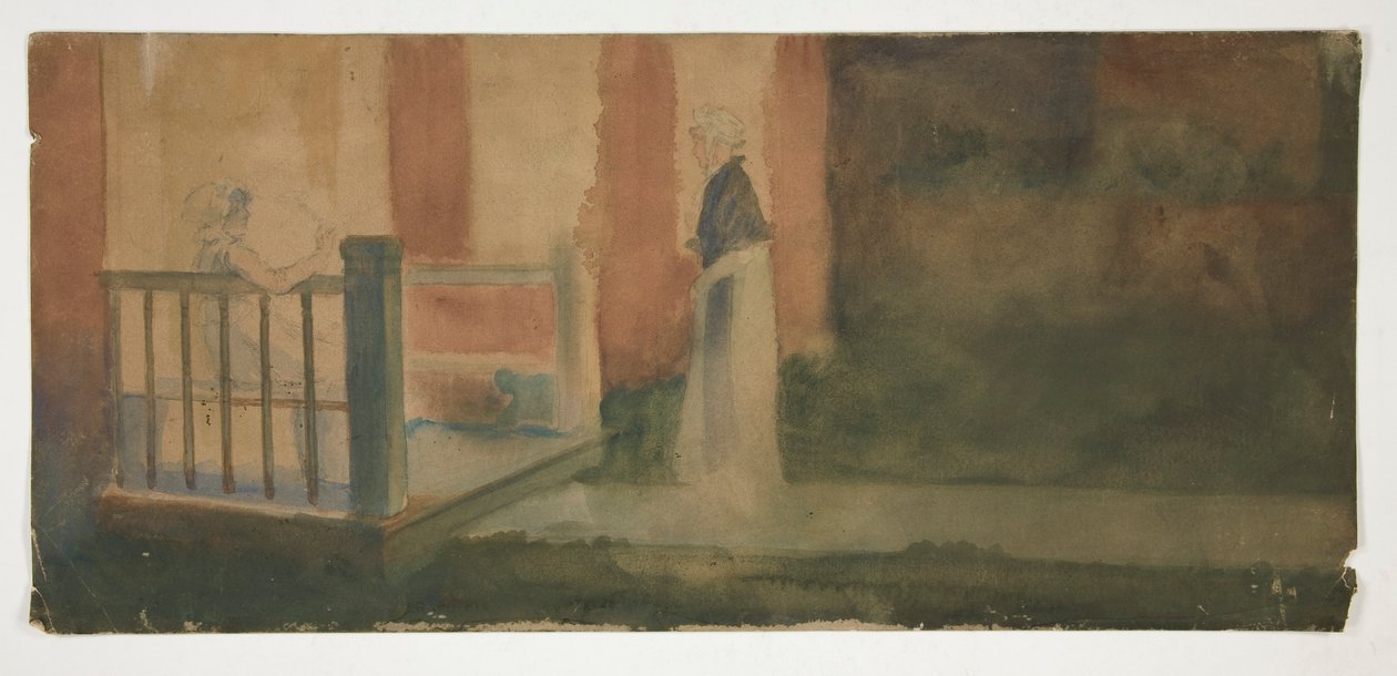 Duas mulheres a conversar num alpendre de Edwin Austin Abbey