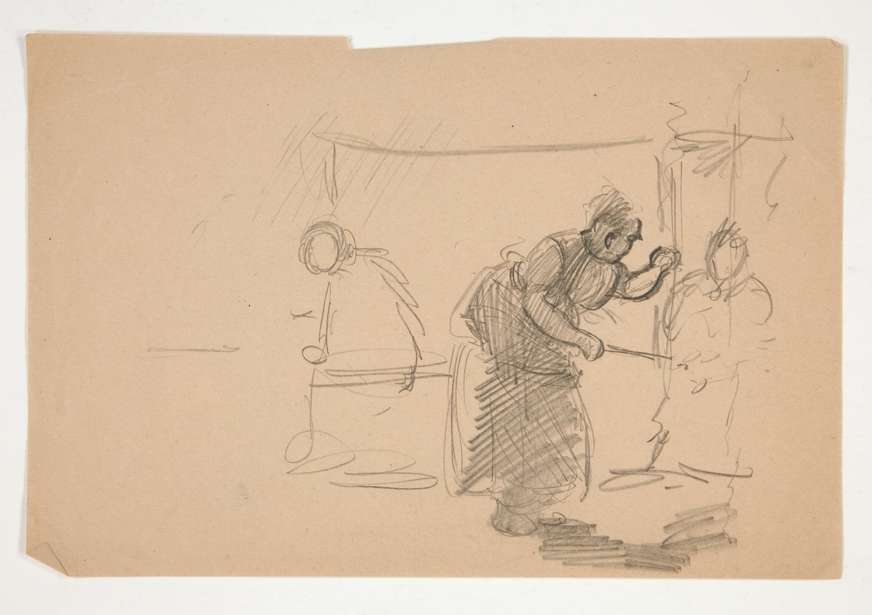 Ilustração não identificada - Estudo da cozinha com figura de Edwin Austin Abbey
