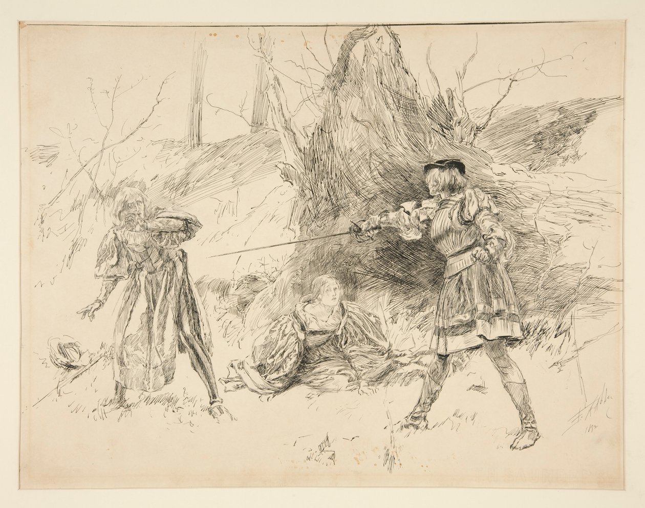 Valentine resgata Sylvia, do Acto V, Cena iv, Dois Cavalheiros de Verona de Edwin Austin Abbey
