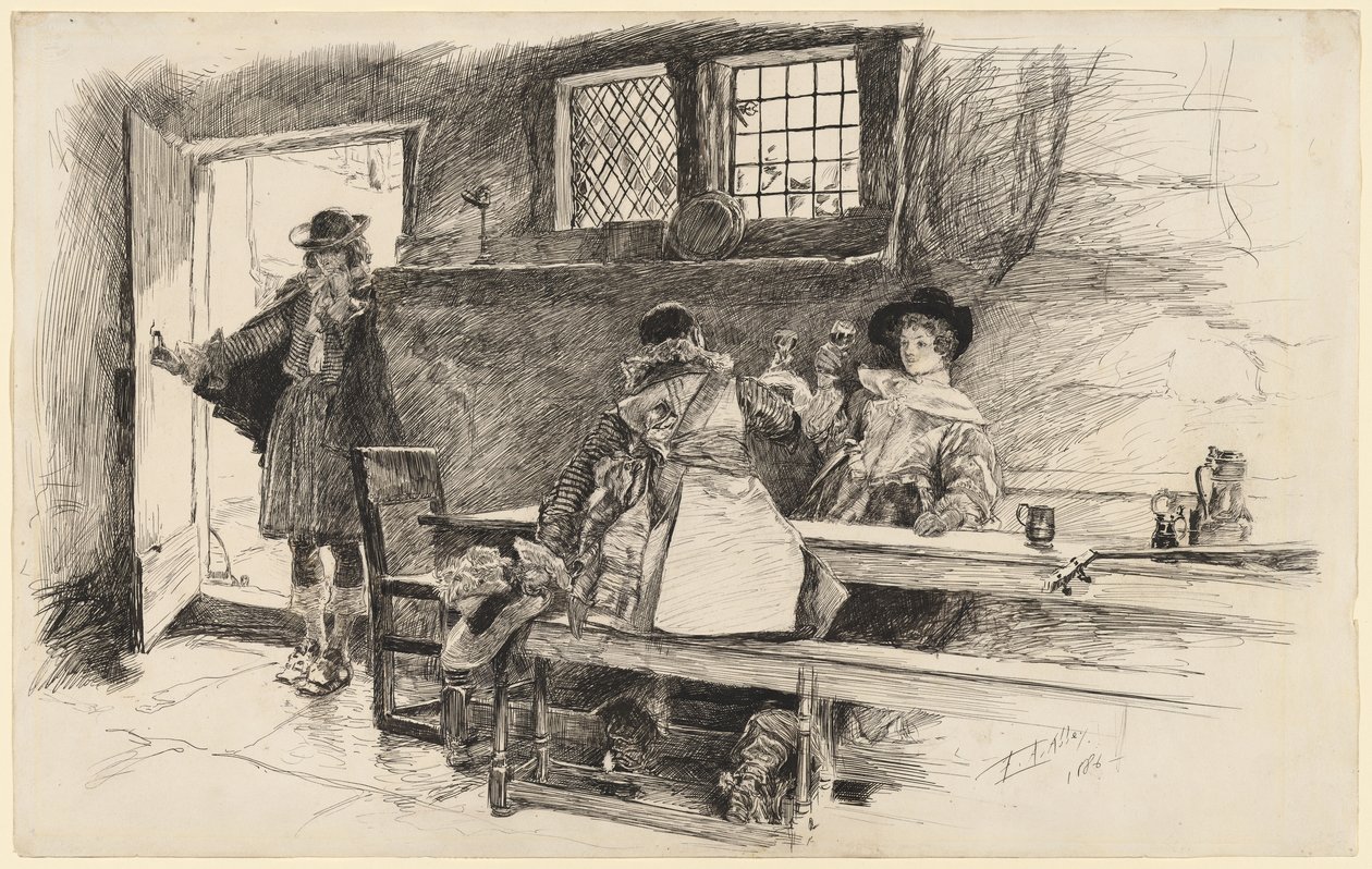«Will levou-a ao vinho», ilustração para «Phillada Flouts Me» de Edwin Austin Abbey