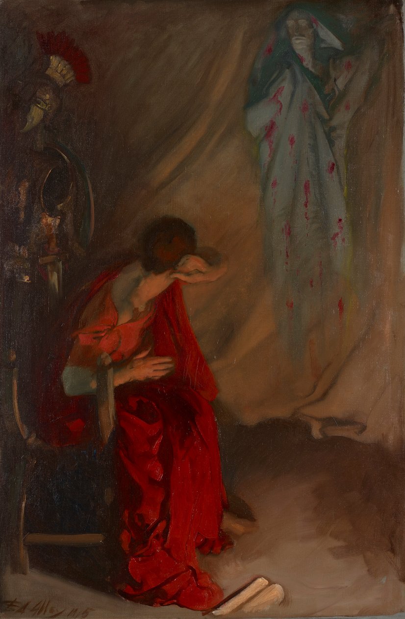 Dentro da Tenda de Brutus: Entre no Fantasma de César, Júlio César, Ato IV, Cena III de Edwin Austin Abbey