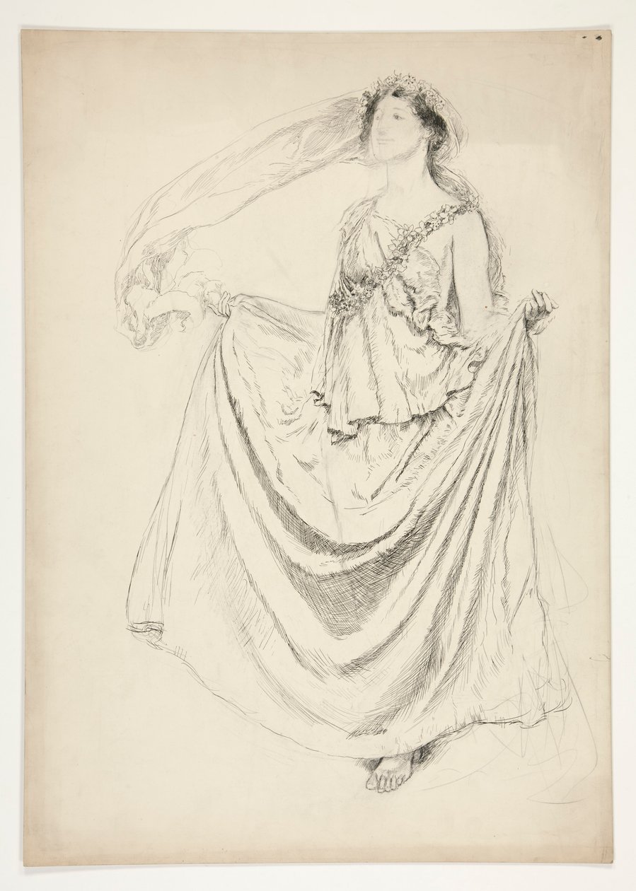 Mulher em toga com grinaldas, esboço para uma peça de Shakespeare não identificada de Edwin Austin Abbey