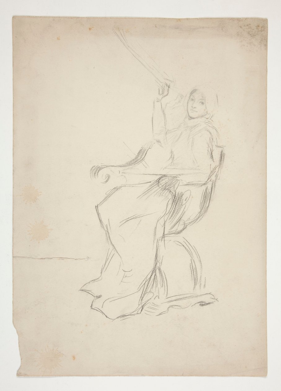 Mulher sentada na cadeira (recto); Dois esboços arquitectónicos não identificados (verso) de Edwin Austin Abbey