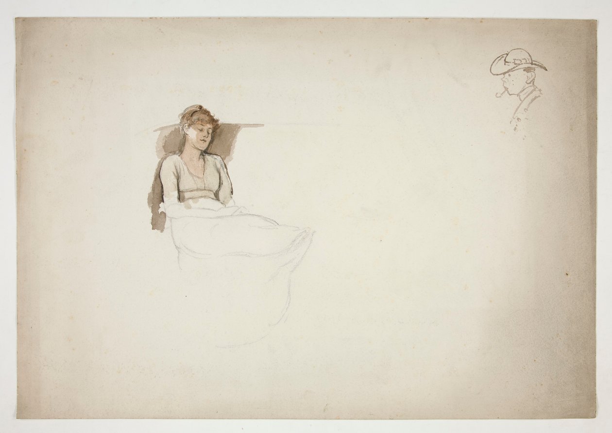 Mulher sentada na cadeira, a dormir de Edwin Austin Abbey